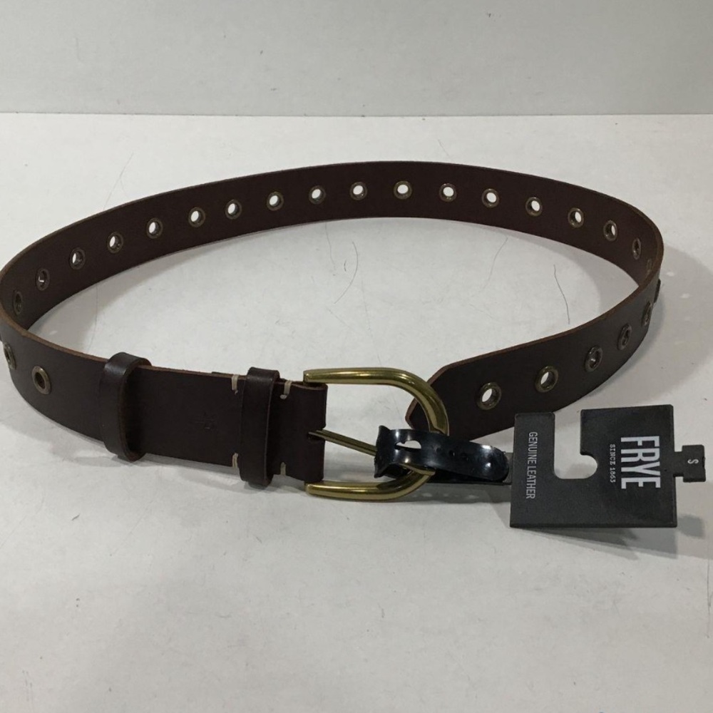 NEW!! Women’s Frye Brown Leather Grommets Belt with Gold Buckle Size S